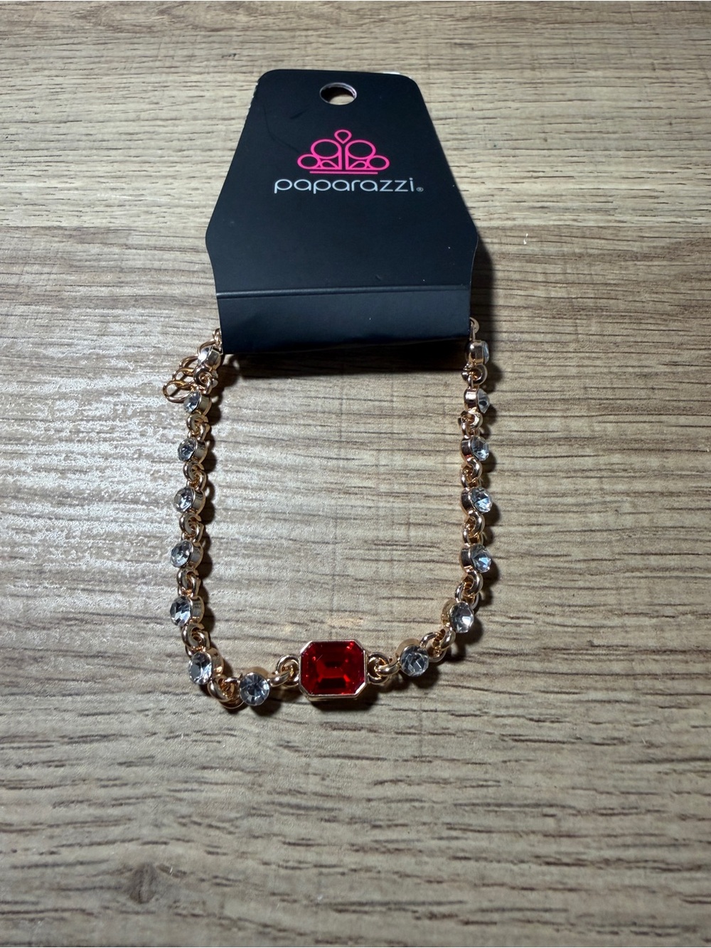 paparazzi Gold-Tone Bracelet with Red Center Stone and Clear Accents